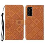 For Huawei P40 Ethnic Style Embossed Pattern Horizontal Flip Leather Case with Holder & Card Slots & Wallet & Lanyard(Brown)