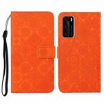 For Huawei P40 Ethnic Style Embossed Pattern Horizontal Flip Leather Case with Holder & Card Slots & Wallet & Lanyard(Orange)