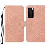 For Huawei P40 Pro Ethnic Style Embossed Pattern Horizontal Flip Leather Case with Holder & Card Slots & Wallet & Lanyard(Pink)