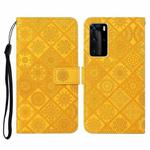 For Huawei P40 Pro Ethnic Style Embossed Pattern Horizontal Flip Leather Case with Holder & Card Slots & Wallet & Lanyard(Yellow)