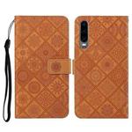 For Huawei P30 Ethnic Style Embossed Pattern Horizontal Flip Leather Case with Holder & Card Slots & Wallet & Lanyard(Brown)
