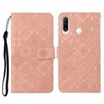 For Huawei P30 lite Ethnic Style Embossed Pattern Horizontal Flip Leather Case with Holder & Card Slots & Wallet & Lanyard(Pink)