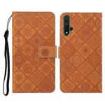 For Huawei Honor 20 Ethnic Style Embossed Pattern Horizontal Flip Leather Case with Holder & Card Slots & Wallet & Lanyard(Brown)