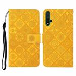 For Huawei Honor 20 Ethnic Style Embossed Pattern Horizontal Flip Leather Case with Holder & Card Slots & Wallet & Lanyard(Yellow)