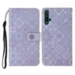 For Huawei Honor 20 Ethnic Style Embossed Pattern Horizontal Flip Leather Case with Holder & Card Slots & Wallet & Lanyard(Purple)