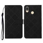 For Huawei Y7 (2019) Ethnic Style Embossed Pattern Horizontal Flip Leather Case with Holder & Card Slots & Wallet & Lanyard(Black)