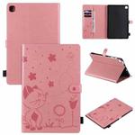 For Samsung Galaxy S6 Lite P610 Cat Bee Embossing Pattern Shockproof Table PC Protective Horizontal Flip Leather Case with Holder & Card Slots & Wallet & Pen Slot & Wake-up / Sleep Function(Pink)