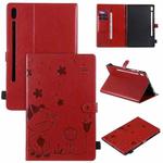 For Samsung Galaxy Tab S6 T860 Cat Bee Embossing Pattern Shockproof Table PC Protective Horizontal Flip Leather Case with Holder & Card Slots & Wallet & Pen Slot & Wake-up / Sleep Function(Red)