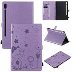 For Samsung Galaxy Tab S6 T860 Cat Bee Embossing Pattern Shockproof Table PC Protective Horizontal Flip Leather Case with Holder & Card Slots & Wallet & Pen Slot & Wake-up / Sleep Function(Purple)