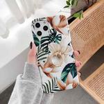 For iPhone 11 Pro Double-sided Film IMD Flowers Pattern Shockproof TPU Protective Case with Ring Holder (White Magnolia)