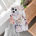 For iPhone 11 Pro Double-sided Film IMD Flowers Pattern Shockproof TPU Protective Case with Ring Holder (Purple Hibiscus)