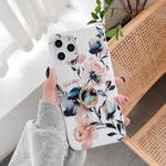For iPhone 11 Pro Double-sided Film IMD Flowers Pattern Shockproof TPU Protective Case with Ring Holder (Pink Begonia)