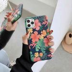 For iPhone 12 / 12 Pro Vintage Flowers Pattern Shockproof TPU Protective Case(Black Background Pink Flower)