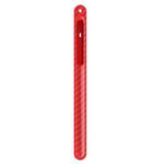 TPU Carbon Fiber Pattern Capacitor Stylus Pen Protective Case with Hook For Apple Pencil 1(Red)