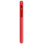 TPU Carbon Fiber Pattern Capacitor Stylus Pen Protective Case with Hook For Apple Pencil 2(Red)