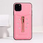 For iPhone 11 Pro Starry Sky Star Zipper Protective Case with Card Slot(Pink)