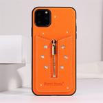 For iPhone 11 Starry Sky Star Zipper Protective Case with Card Slot(Orange)