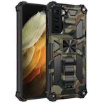 For Samsung Galaxy S21 Ultra 5G Camouflage Armor Shockproof TPU + PC Magnetic Protective Case with Holder(Army Green)