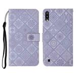 For Samsung Galaxy A10 / M10 Ethnic Style Embossed Pattern Horizontal Flip Leather Case with Holder & Card Slots & Wallet & Lanyard(Purple)