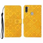 For Samsung Galaxy A11 Ethnic Style Embossed Pattern Horizontal Flip Leather Case with Holder & Card Slots & Wallet & Lanyard(Yellow)