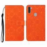 For Samsung Galaxy A11 Ethnic Style Embossed Pattern Horizontal Flip Leather Case with Holder & Card Slots & Wallet & Lanyard(Orange)