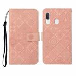 For Samsung Galaxy A20e Ethnic Style Embossed Pattern Horizontal Flip Leather Case with Holder & Card Slots & Wallet & Lanyard(Pink)
