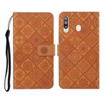 For Samsung Galaxy A20s Ethnic Style Embossed Pattern Horizontal Flip Leather Case with Holder & Card Slots & Wallet & Lanyard(Brown)