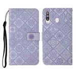 For Samsung Galaxy A20s Ethnic Style Embossed Pattern Horizontal Flip Leather Case with Holder & Card Slots & Wallet & Lanyard(Purple)