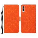 For Samsung Galaxy A50 Ethnic Style Embossed Pattern Horizontal Flip Leather Case with Holder & Card Slots & Wallet & Lanyard(Orange)