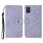 For Samsung Galaxy A51 Ethnic Style Embossed Pattern Horizontal Flip Leather Case with Holder & Card Slots & Wallet & Lanyard(Purple)