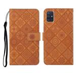 For Samsung Galaxy A71 Ethnic Style Embossed Pattern Horizontal Flip Leather Case with Holder & Card Slots & Wallet & Lanyard(Brown)