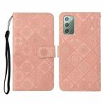 For Samsung Galaxy Note20 Ethnic Style Embossed Pattern Horizontal Flip Leather Case with Holder & Card Slots & Wallet & Lanyard(Pink)