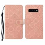 For Samsung Galaxy S10+ Ethnic Style Embossed Pattern Horizontal Flip Leather Case with Holder & Card Slots & Wallet & Lanyard(Pink)