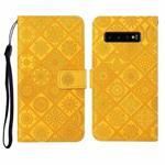 For Samsung Galaxy S10+ Ethnic Style Embossed Pattern Horizontal Flip Leather Case with Holder & Card Slots & Wallet & Lanyard(Yellow)
