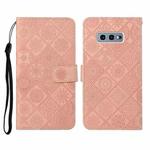 For Samsung Galaxy S10e Ethnic Style Embossed Pattern Horizontal Flip Leather Case with Holder & Card Slots & Wallet & Lanyard(Pink)