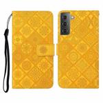 For Samsung Galaxy Galaxy S21 5G Ethnic Style Embossed Pattern Horizontal Flip Leather Case with Holder & Card Slots & Wallet & Lanyard(Yellow)