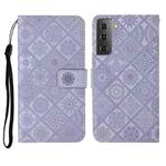 For Samsung Galaxy Galaxy S21 5G Ethnic Style Embossed Pattern Horizontal Flip Leather Case with Holder & Card Slots & Wallet & Lanyard(Purple)