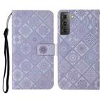 For Samsung Galaxy S21+ 5G Ethnic Style Embossed Pattern Horizontal Flip Leather Case with Holder & Card Slots & Wallet & Lanyard(Purple)