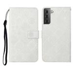 For Samsung Galaxy S21+ 5G Ethnic Style Embossed Pattern Horizontal Flip Leather Case with Holder & Card Slots & Wallet & Lanyard(White)