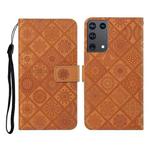 For Samsung Galaxy S21Ultra 5G Ethnic Style Embossed Pattern Horizontal Flip Leather Case with Holder & Card Slots & Wallet & Lanyard(Brown)