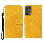 For Samsung Galaxy S21Ultra 5G Ethnic Style Embossed Pattern Horizontal Flip Leather Case with Holder & Card Slots & Wallet & Lanyard(Yellow)