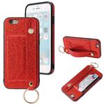 Glitter Powder PU+TPU Shockproof Protective Case with Holder & Card Slots & Wrist Strap For iPhone 6 / 6s(Red)