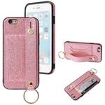 Glitter Powder PU+TPU Shockproof Protective Case with Holder & Card Slots & Wrist Strap For iPhone 6 Plus / 6s Plus(Pink)