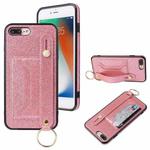 Glitter Powder PU+TPU Shockproof Protective Case with Holder & Card Slots & Wrist Strap For iPhone 8 Plus / 7 Plus(Pink)
