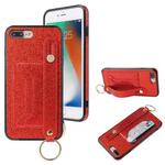 Glitter Powder PU+TPU Shockproof Protective Case with Holder & Card Slots & Wrist Strap For iPhone 8 Plus / 7 Plus(Red)