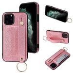For iPhone 12 Pro Max Glitter Powder PU+TPU Shockproof Protective Case with Holder & Card Slots & Wrist Strap(Pink)