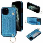 For iPhone 12 Pro Max Glitter Powder PU+TPU Shockproof Protective Case with Holder & Card Slots & Wrist Strap(Blue)