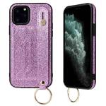 For iPhone 12 Pro Max Glitter Powder PU+TPU Shockproof Protective Case with Holder & Card Slots & Wrist Strap(Purple)