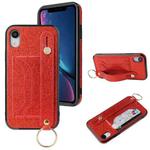 For iPhone X / XS Glitter Powder PU+TPU Shockproof Protective Case with Holder & Card Slots & Wrist Strap(Red)