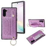 For Samsung Galaxy Note 10 Glitter Powder PU+TPU Shockproof Protective Case with Holder & Card Slots & Wrist Strap(Purple)